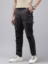 Men's Charcoal Solid Cotton 7 Pockets Cargo Trouser
